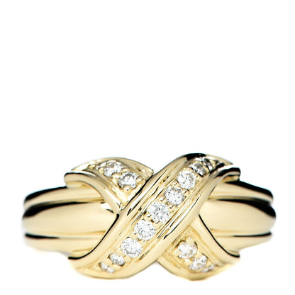 Tiffany 18K Yellow Gold Diamond Signature X Ring 50 5.25 1 of 6