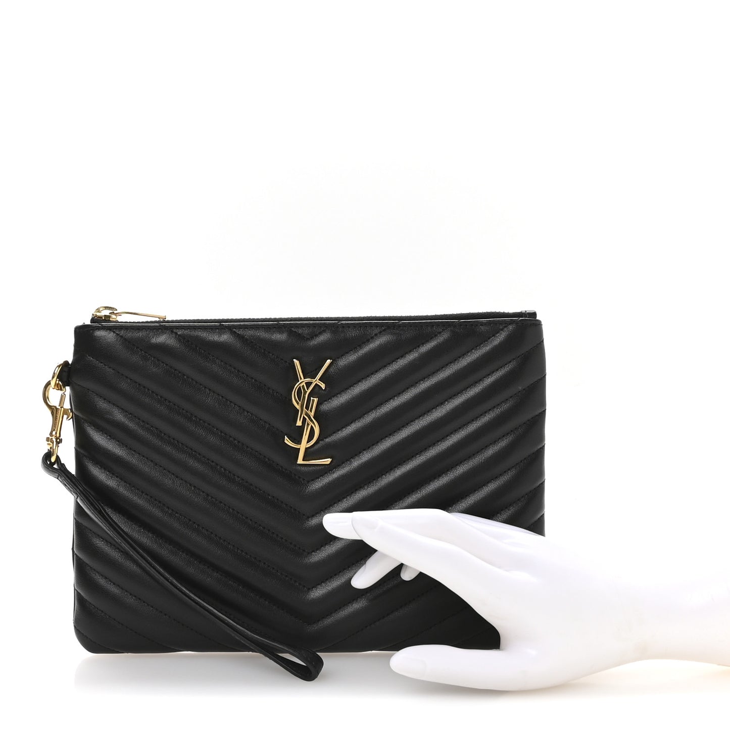 Calfskin Matelasse Chevron Monogram A5 Wristlet Black