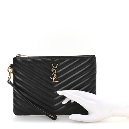 Saint Laurent Calfskin Matelasse Chevron Monogram A5 Wristlet Black 2 of 7