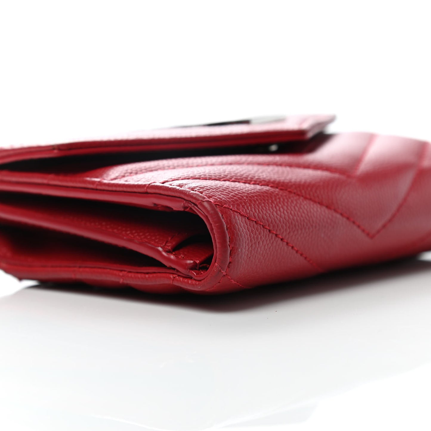 Grain De Poudre Matelasse Chevron Monogram Compact Tri Fold Wallet Red