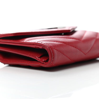 Saint Laurent Grain De Poudre Matelasse Chevron Monogram Compact Tri Fold Wallet Red 4 of 6