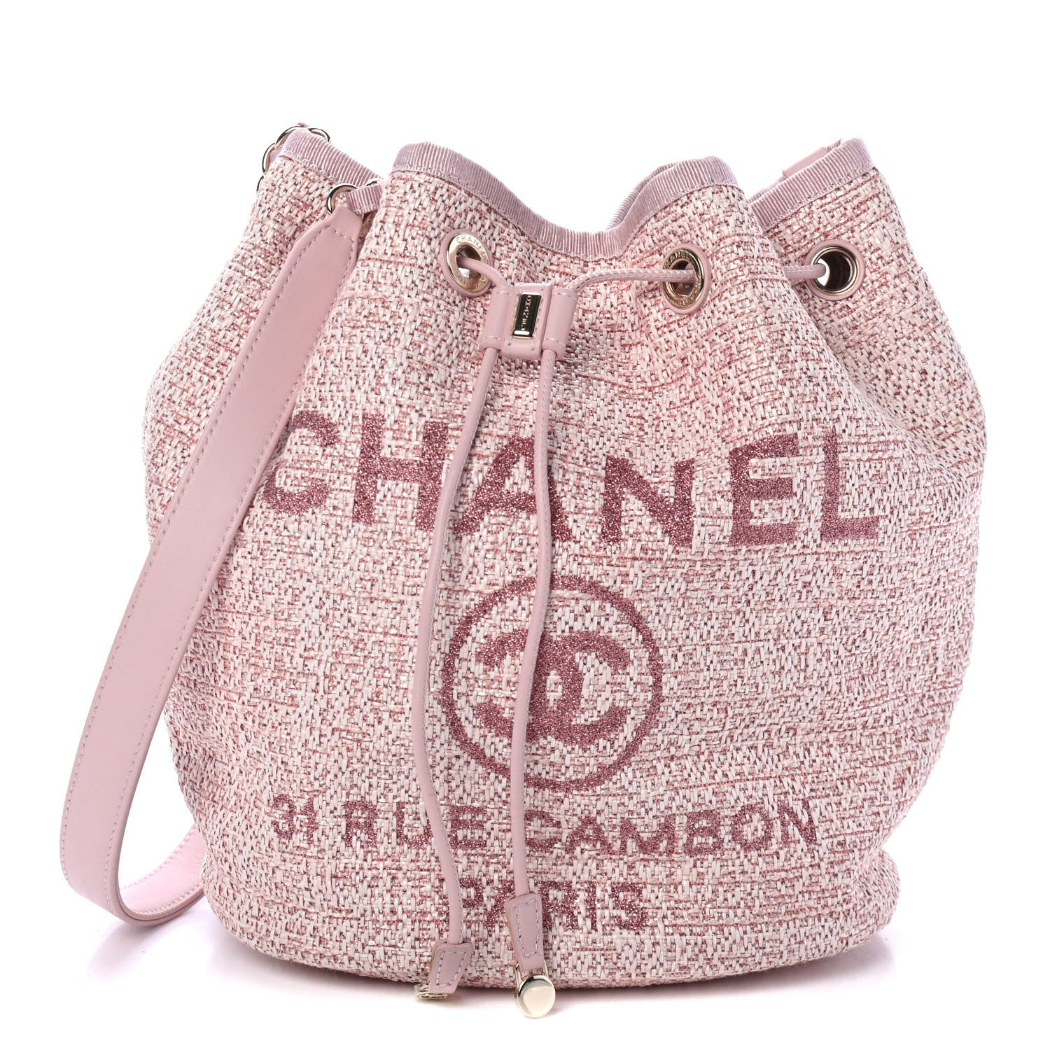 Chanel Lurex Boucle Deauville Drawstring Bag Pink 1 of 4