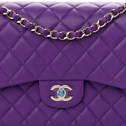 Chanel Caviar Quilted Jumbo Double Flap Dark Purple 8 of 11
