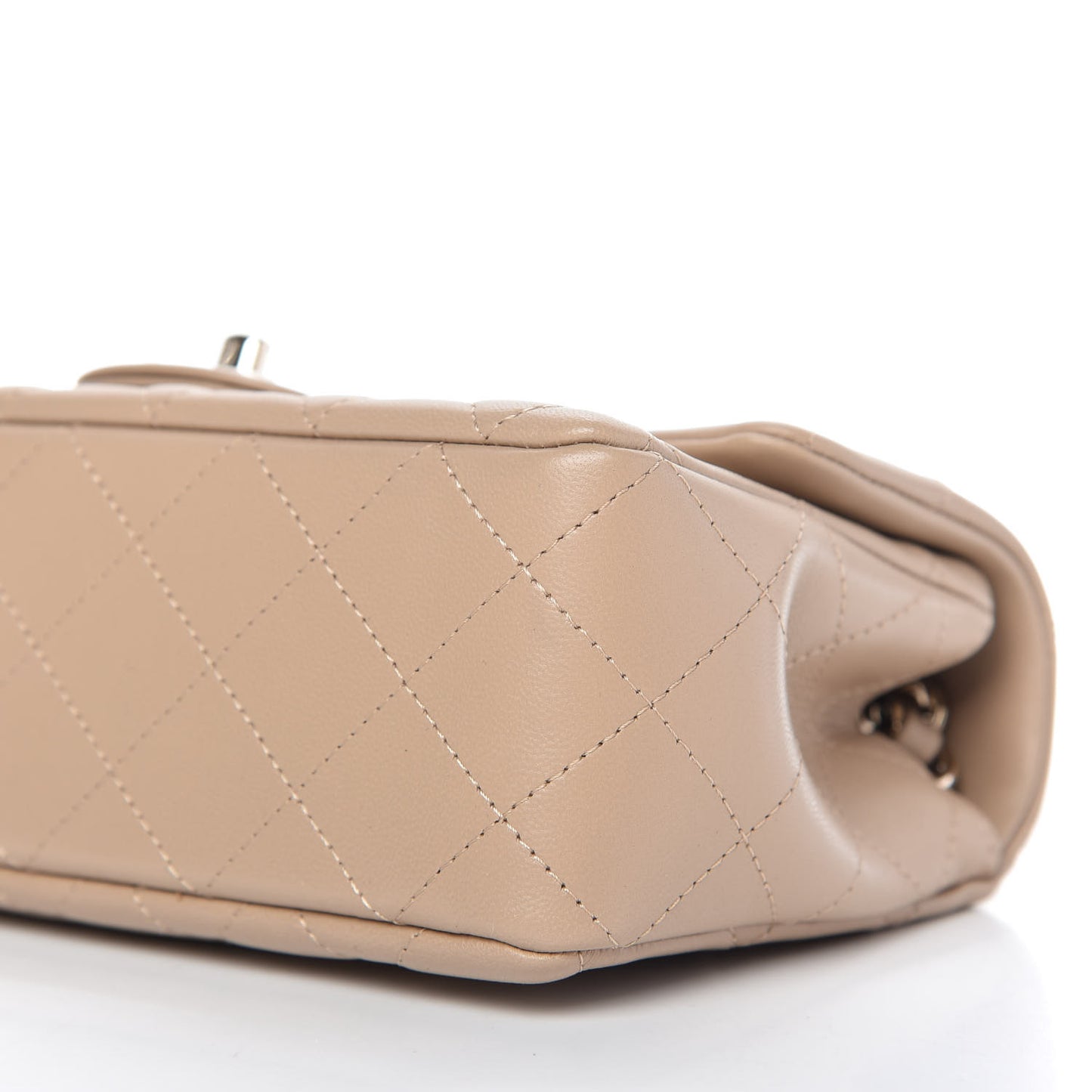 Lambskin Quilted Mini Rectangular Flap Dark Beige