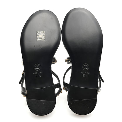 Chanel Calfskin Chain Sandals 37.5 Black 5 of 8