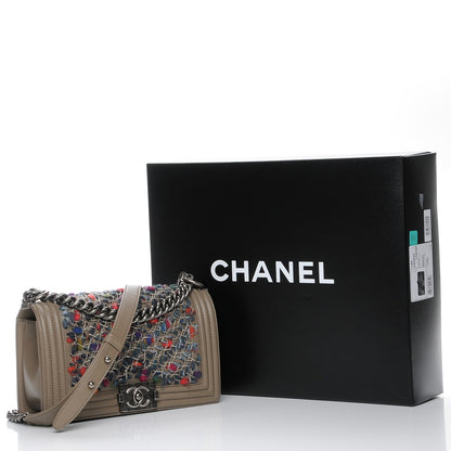 Chanel Calfskin Tweed Medium Boy Flap Dark Beige 8 of 8