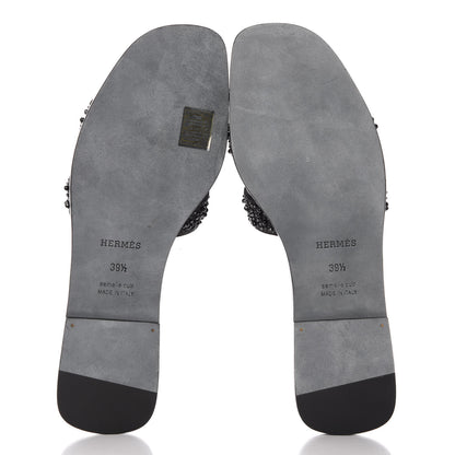 Hermes Goatskin Crystal Oran Sandals 39.5 Black 5 of 10