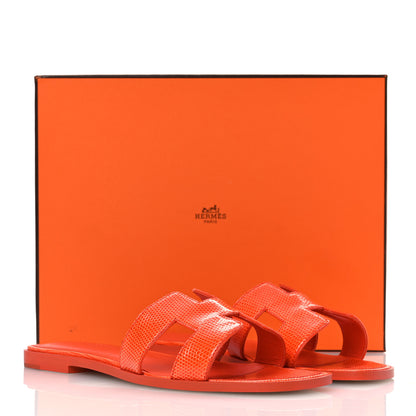 Hermes Lizard Oran Sandals 38.5 Orange Synthetique 11 of 11
