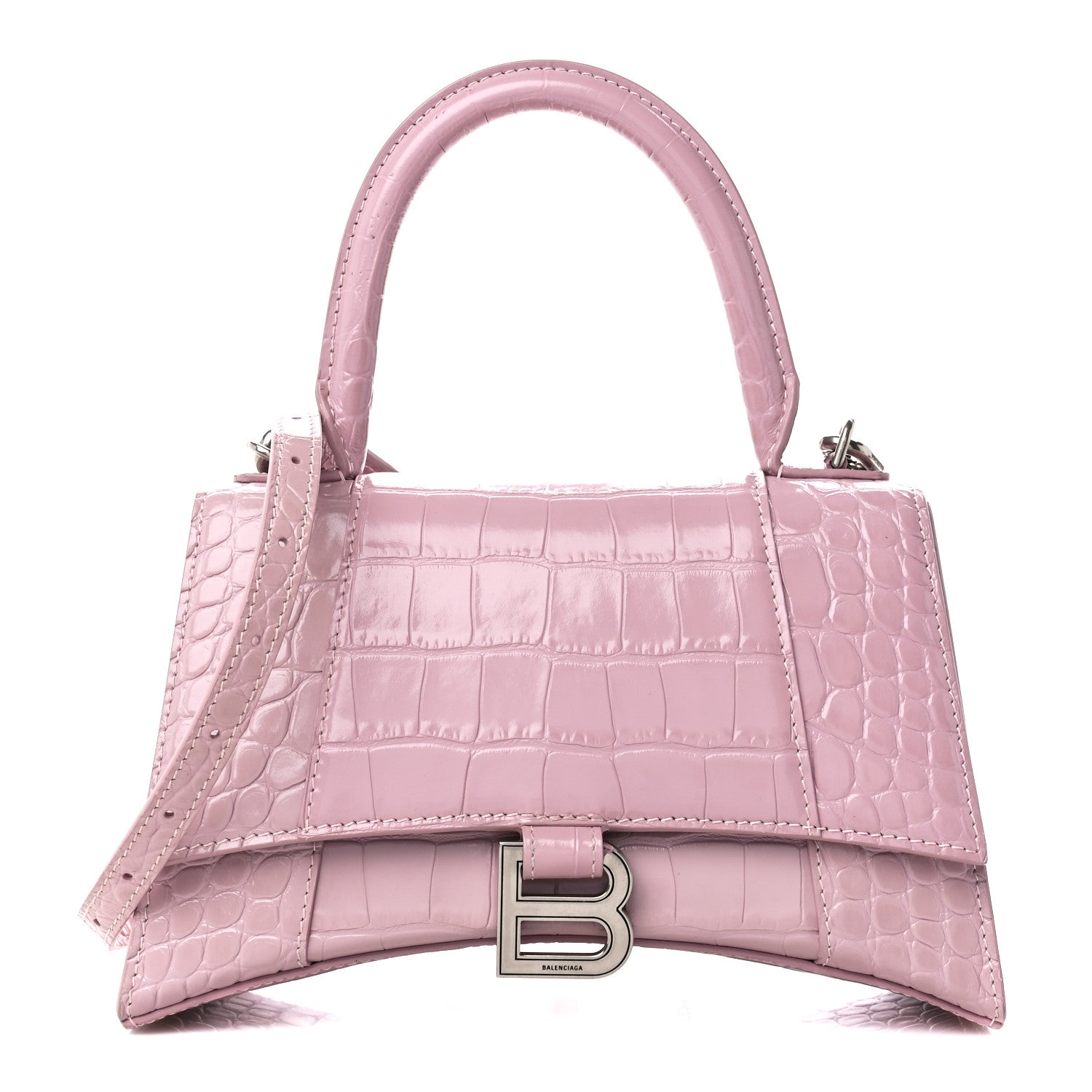 Balenciaga Shiny Calfskin Crocodile Embossed Small Hourglass Top Handle Bag Powder Pink 1 of 10