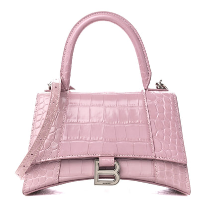 Balenciaga Shiny Calfskin Crocodile Embossed Small Hourglass Top Handle Bag Powder Pink 1 of 10