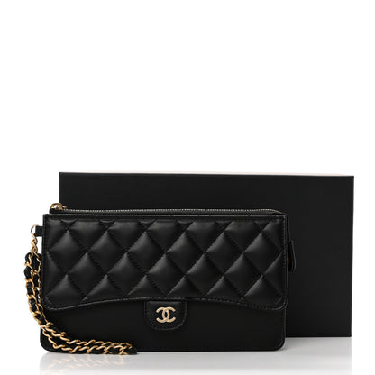 Chanel Lambskin Quilted Classic Pouch With Handle Black 3 of 9