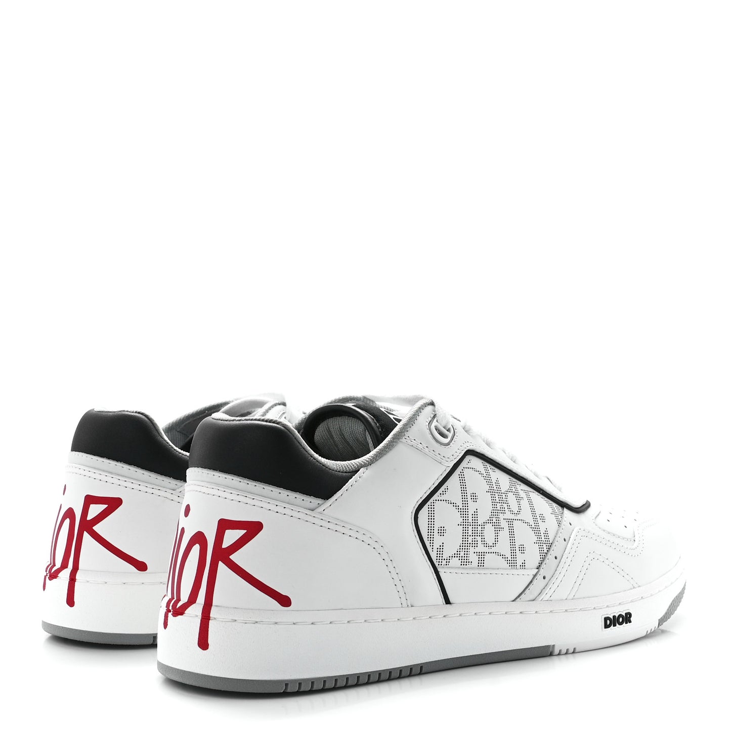 X SHAWN STUSSY Smooth Calfskin Oblique Mens B27 Low Top Sneakers 43 White Red
