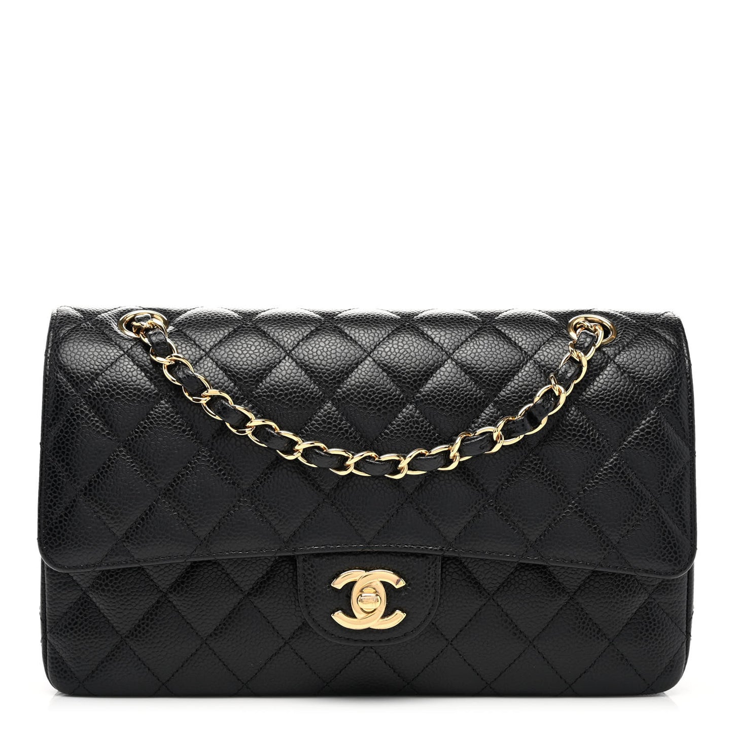 Caviar Quilted Medium Double Flap Black