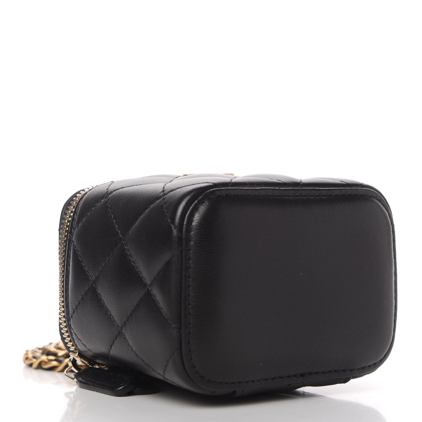 Lambskin Quilted Top Handle Mini Vanity Case With Chain Black