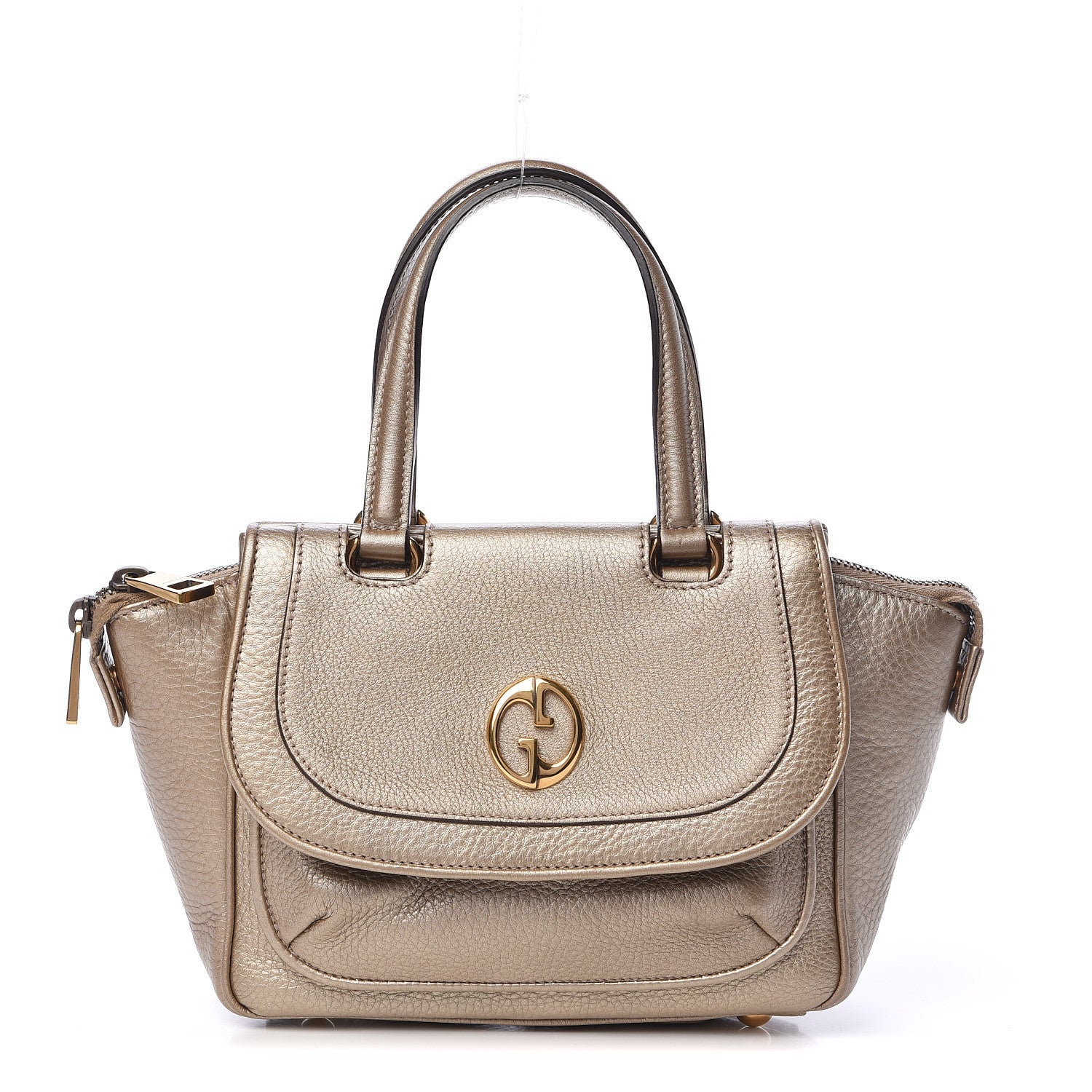 Gucci Metallic Pebbled Calfskin Small 1973 Top Handle Satchel Golden Beige 1 of 13