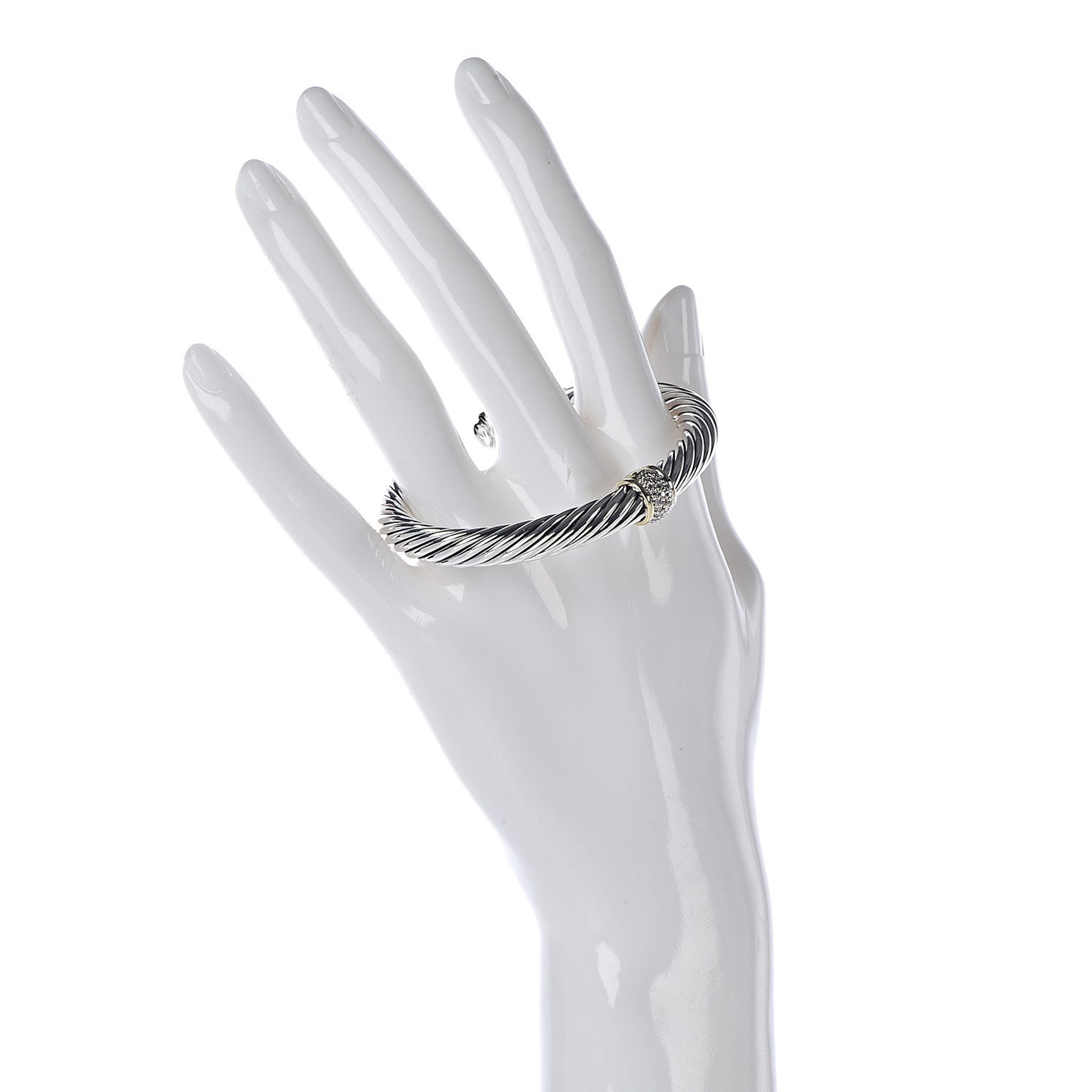 Sterling Silver 18K Yellow Gold Diamond 7mm Cable Classics Station Bracelet
