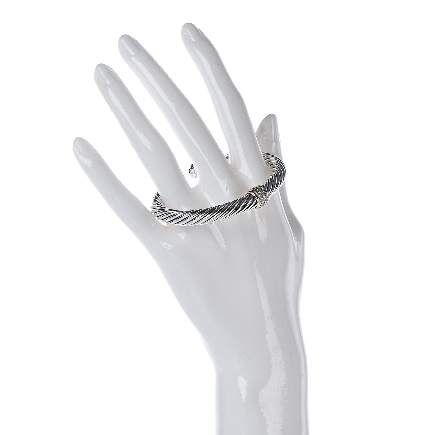 David Yurman Sterling Silver 18K Yellow Gold Diamond 7mm Cable Classics Station Bracelet 2 of 4