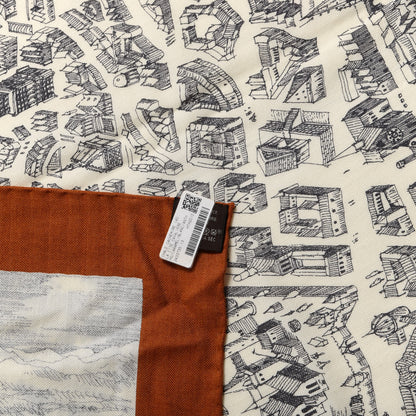 Hermes Cashmere Silk La Cite Cavaliere Shawl 140 Caramel White Anthracite 2 of 5