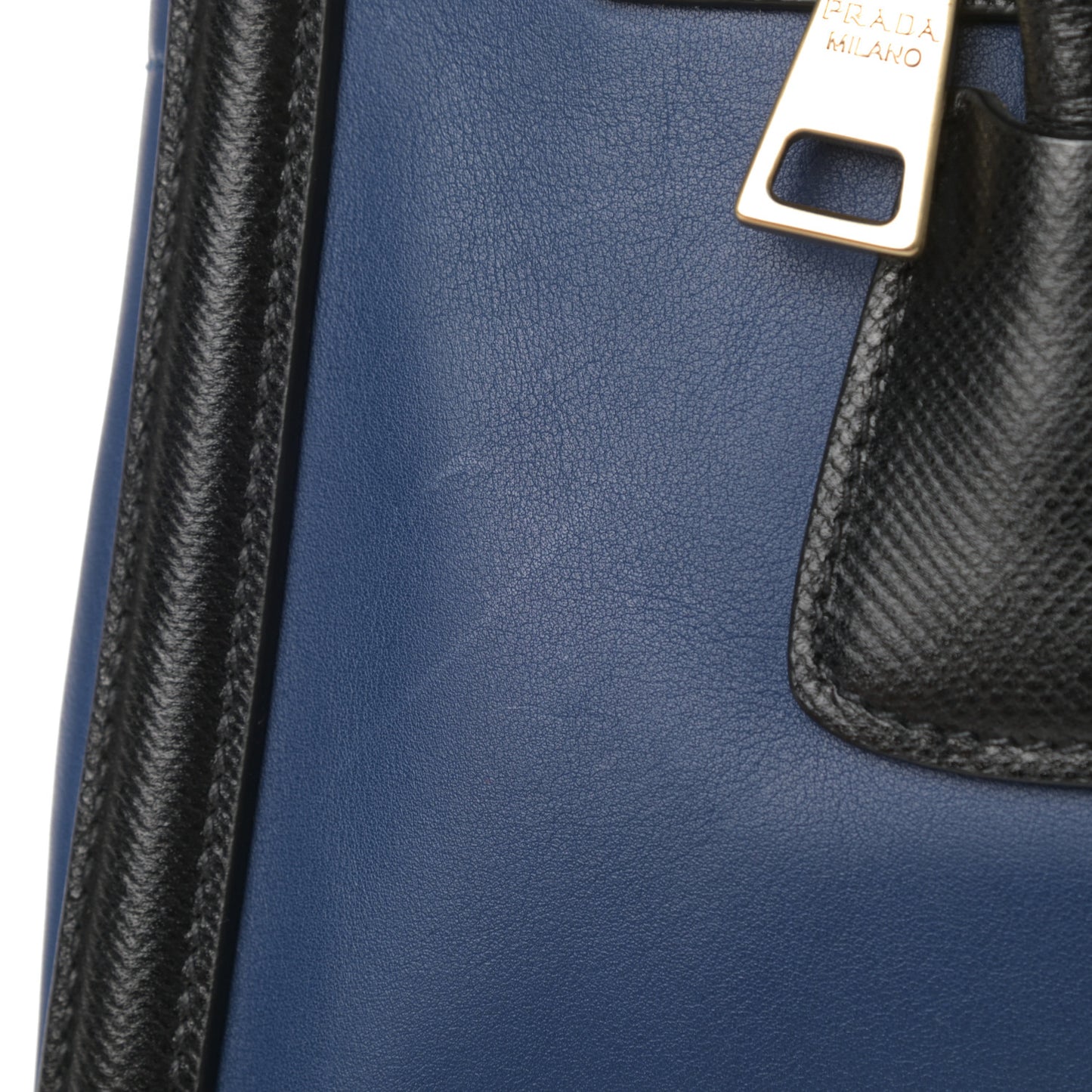 Saffiano City Calfskin Bi-Color Tote Bluette Black