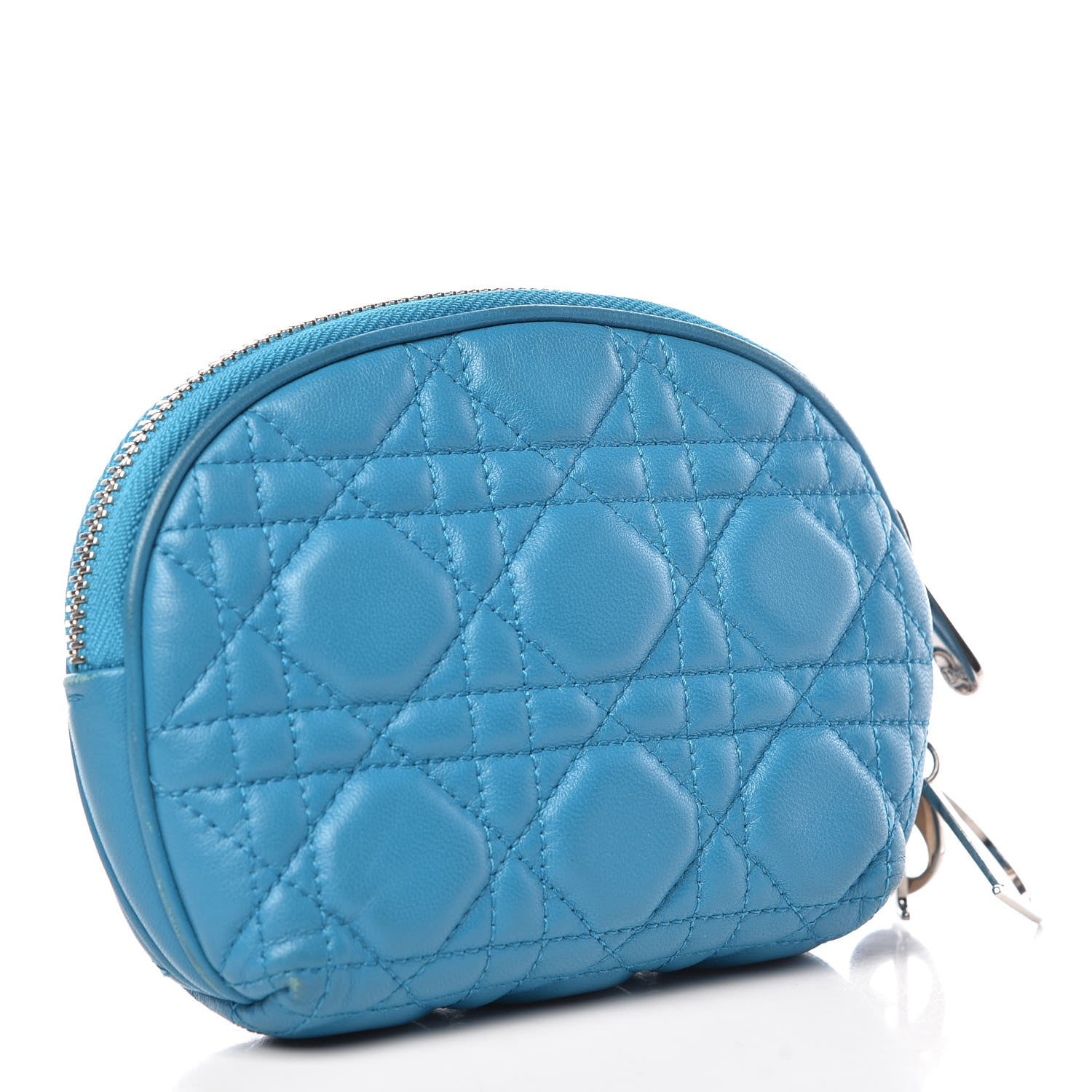 Christian Dior Lambskin Cannage Cosmetic Case Turquoise 3 of 10