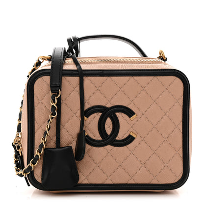 Chanel Caviar Quilted Large CC Filigree Vanity Case Beige Black 1 of 13