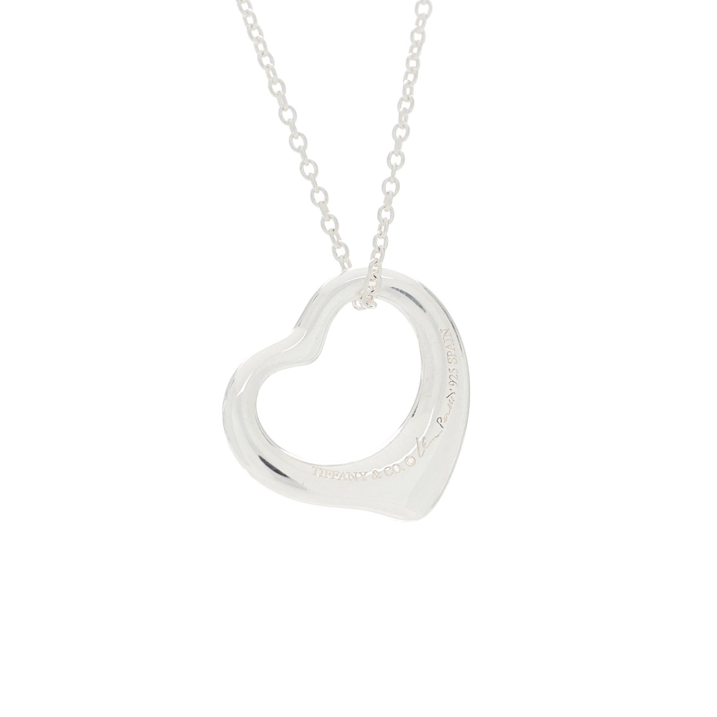 Sterling Silver 16mm Elsa Peretti Open Heart Pendant Necklace