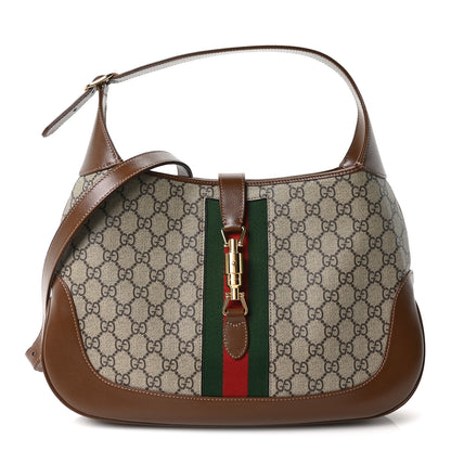 Gucci GG Supreme Monogram Azalea Calfskin Web Medium Jackie 1961 Hobo Beige Ebony Brown Sugar 1 of 10