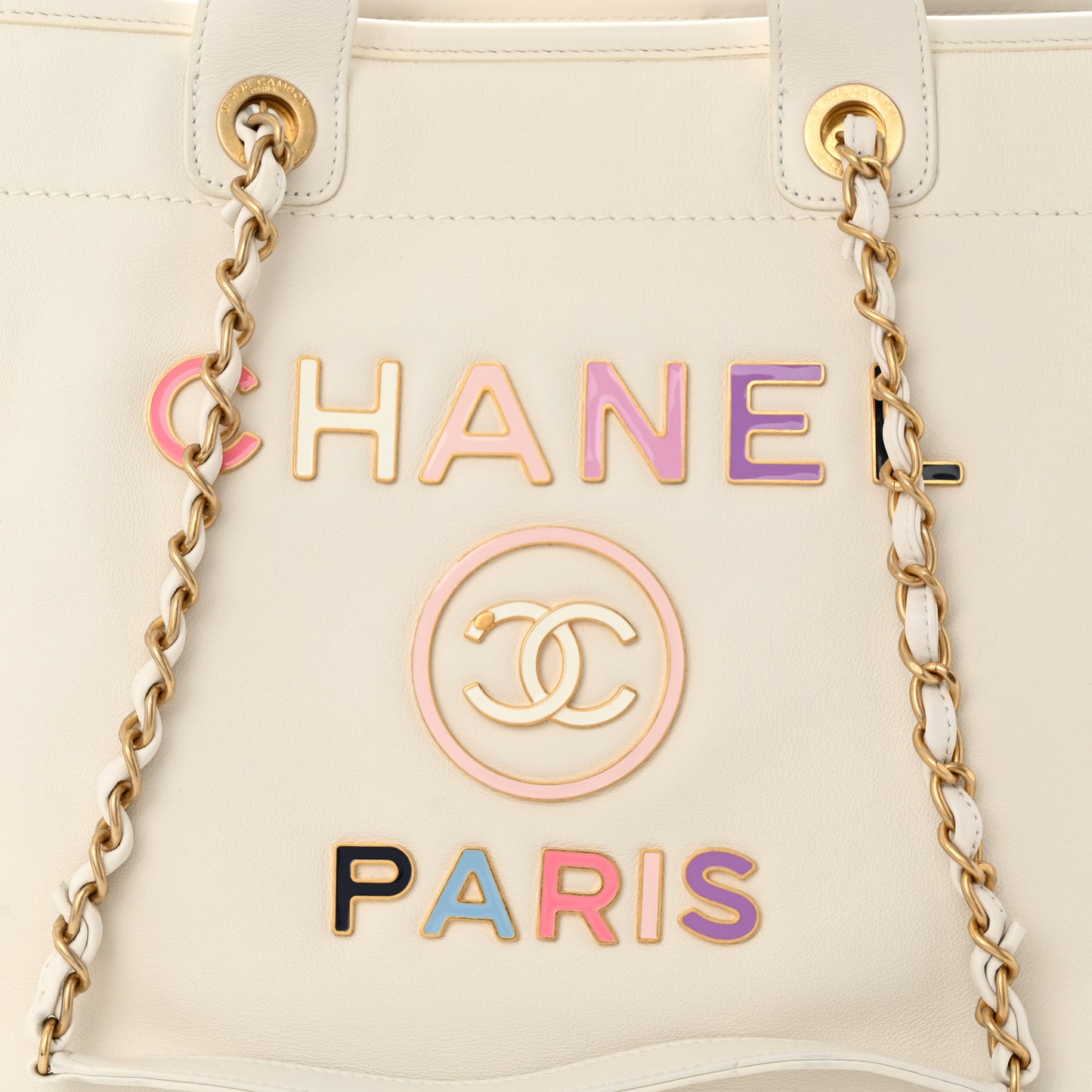 Calfskin Medium Deauville Tote White Multicolor