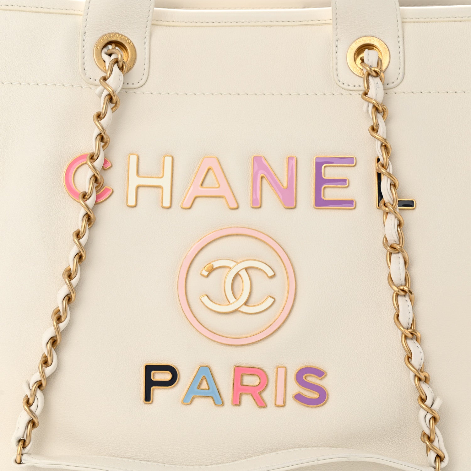 Chanel Calfskin Medium Deauville Tote White Multicolor 8 of 11