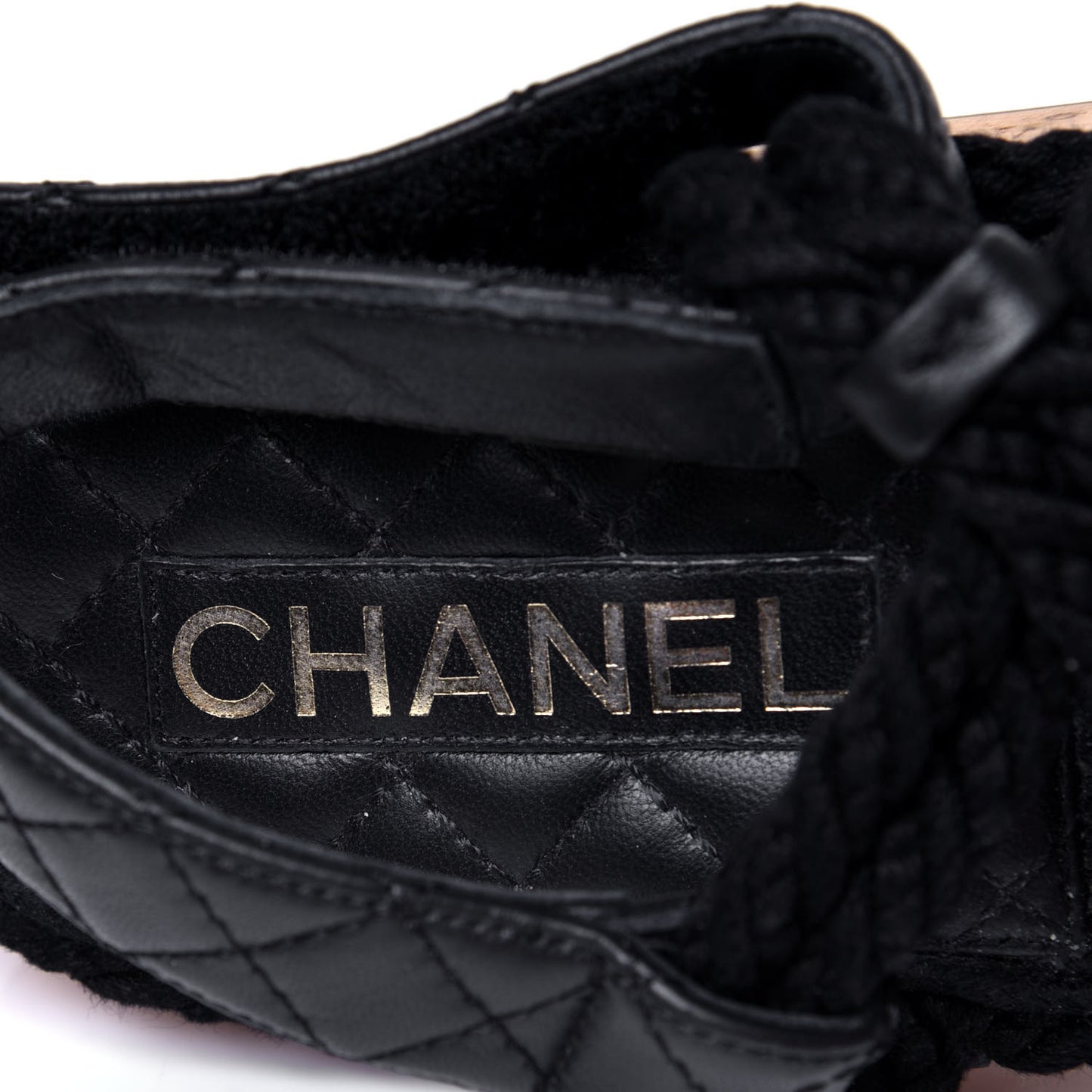 Cord Lambskin Quilted Logo Sandals 39 Black