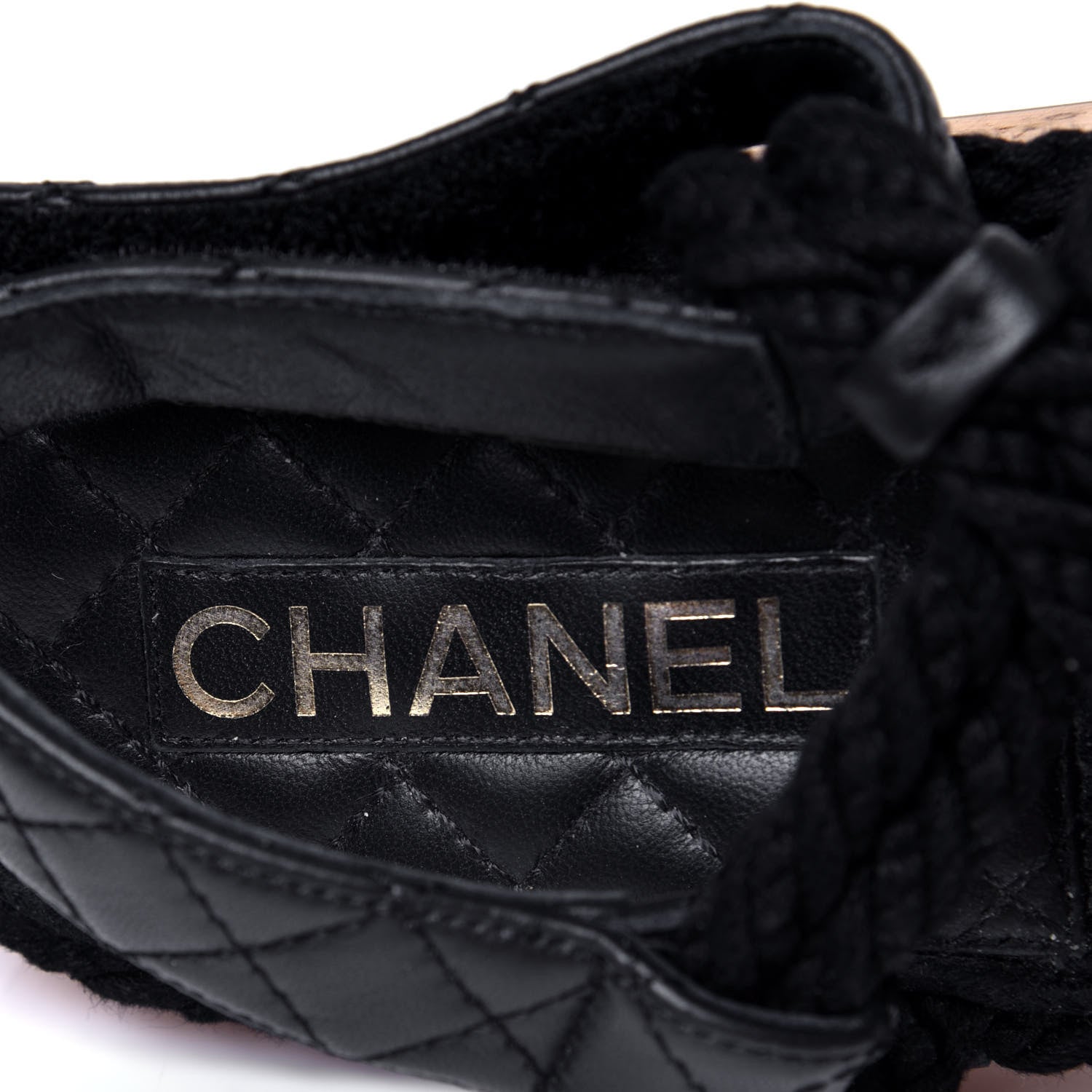 Chanel Cord Lambskin Quilted Logo Sandals 39 Black 7 of 7