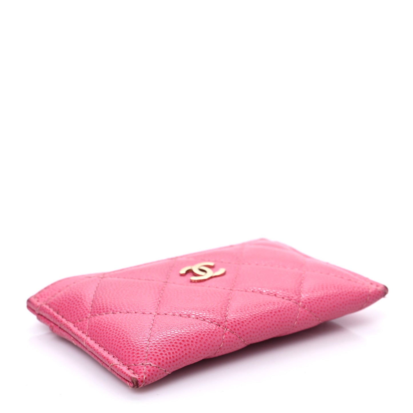 Caviar Quilted Card Holder Fuchsia