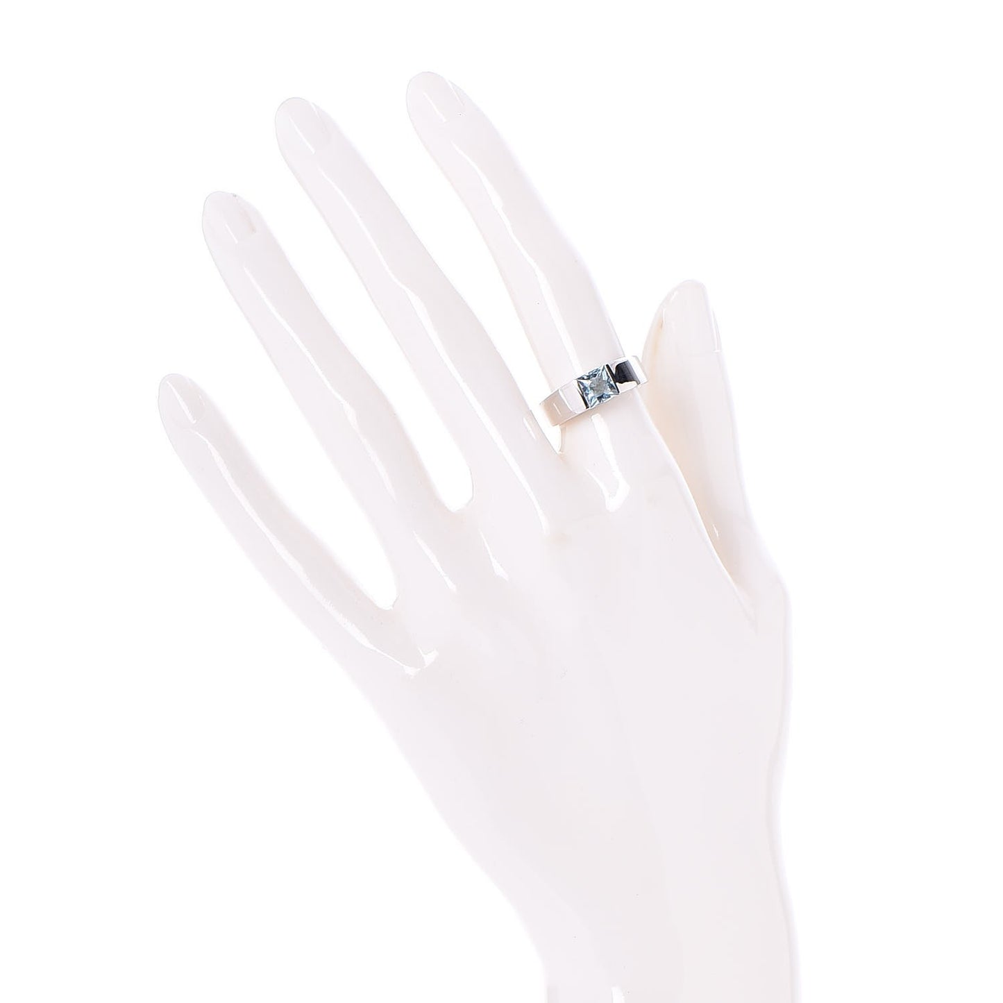 18K White Gold Aquamarine Tank Ring 50 52.5