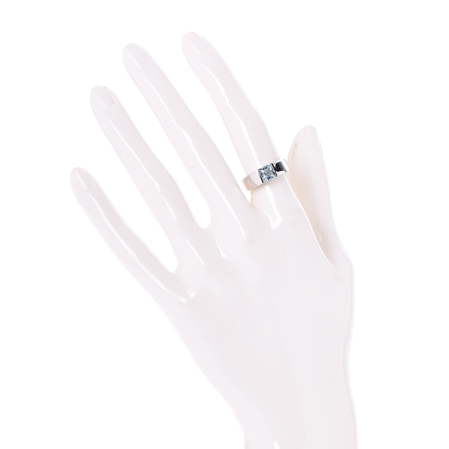 Cartier 18K White Gold Aquamarine Tank Ring 50 52.5 2 of 6