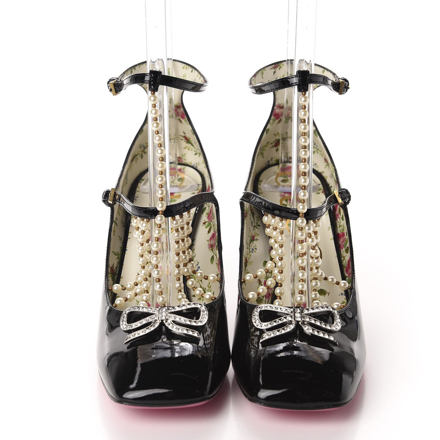 Patent Pearl Taide T-Strap Mid Heel Pumps 38 Black