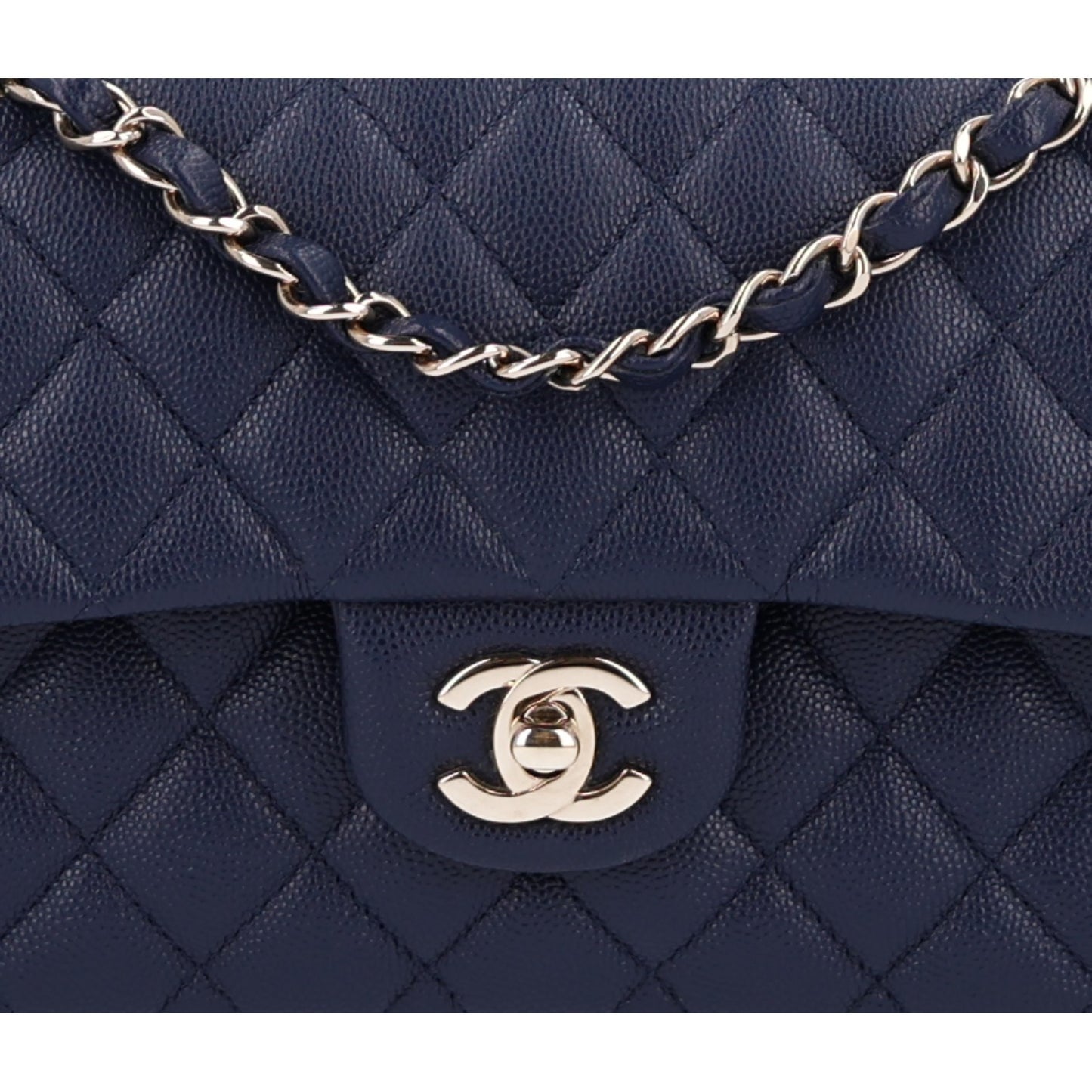 Caviar Quilted Small Double Flap Navy