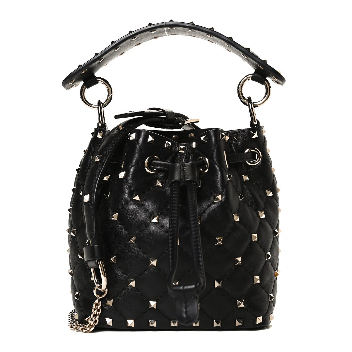 Nappa Mini Rockstud Spike Bucket Bag Black
