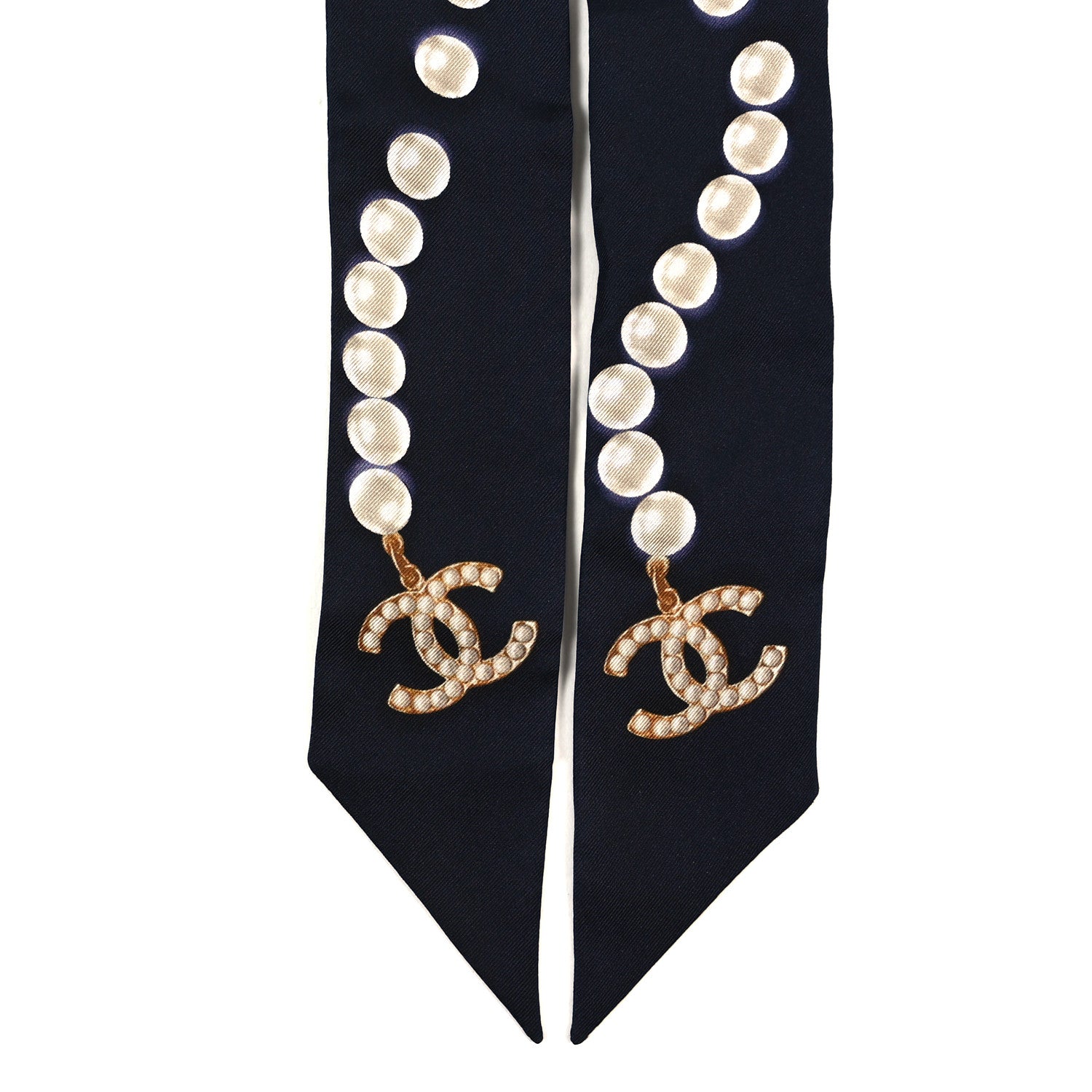 Chanel Silk Pearl CC Slim Bandeau Scarf Dark Navy 2 of 3