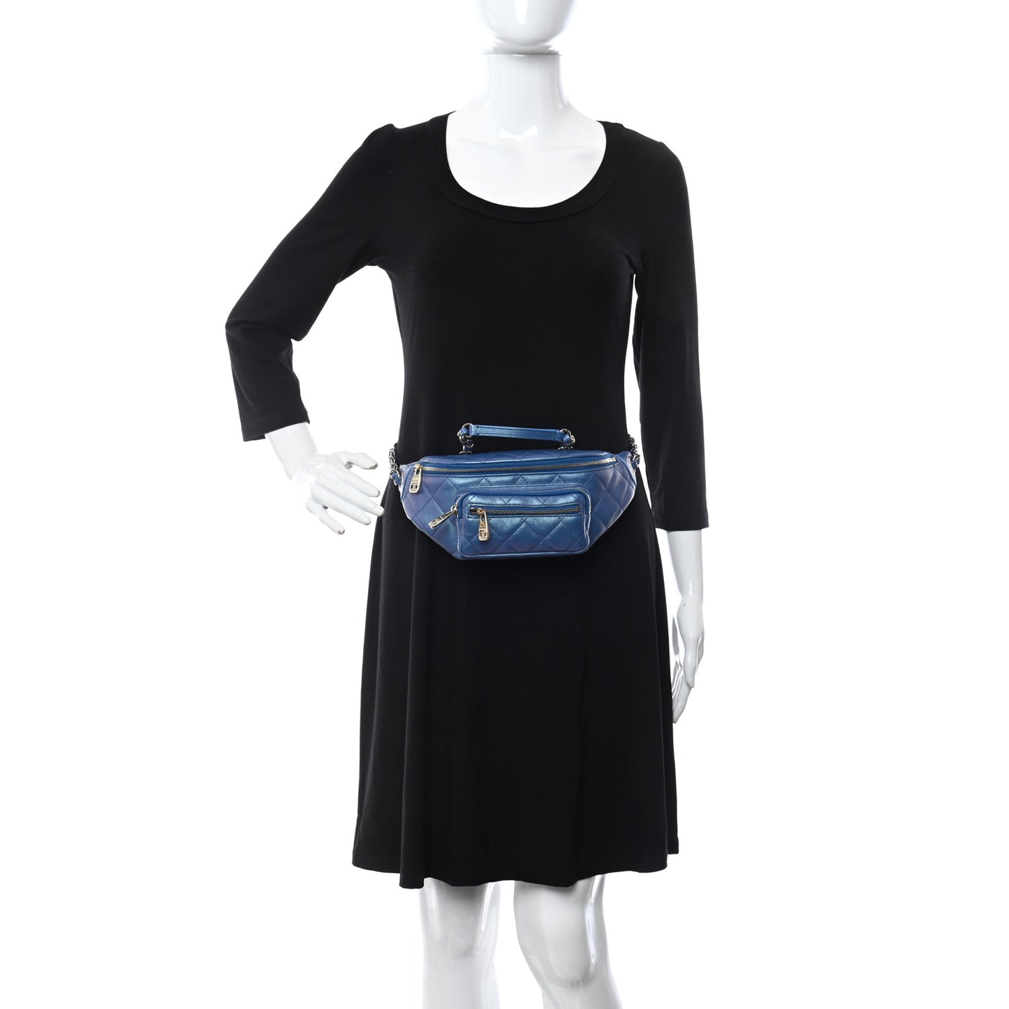 Iridescent Calfskin Quilted All About Waist Belt Bag Blue