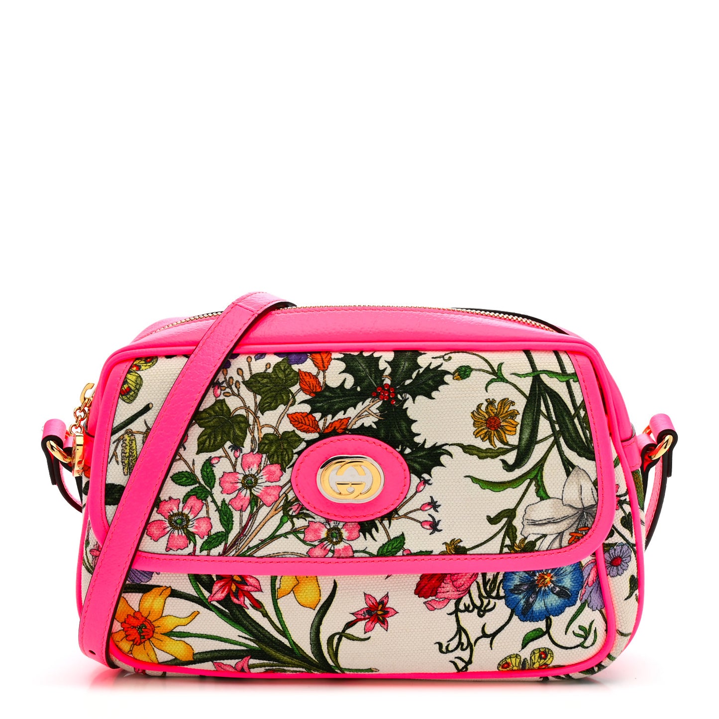 Canvas Flora Floral Shoulder Bag White Fuchsia Fluo
