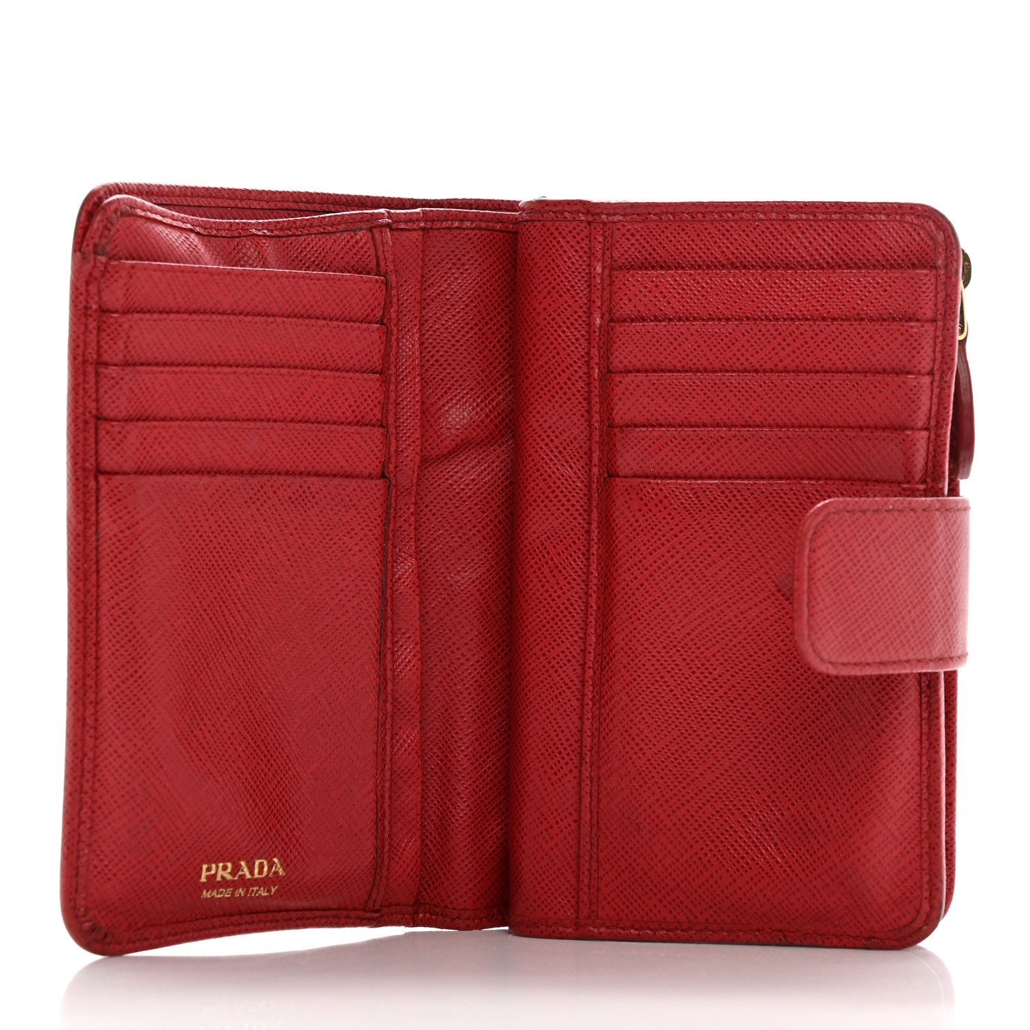 Prada Saffiano Metal Compact Wallet Fuoco 5 of 30