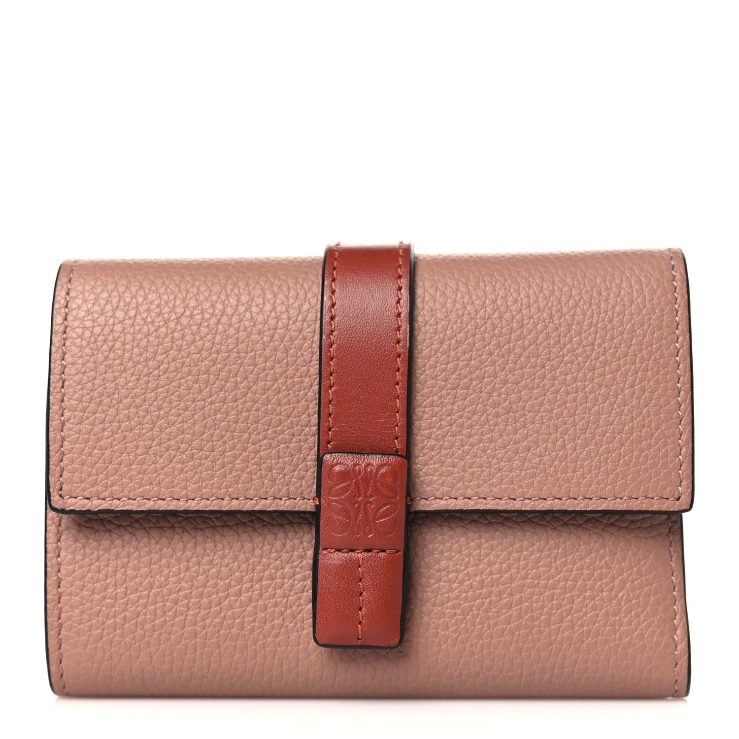 Loewe Grained Calfskin Small Vertical Wallet Dark Blush Dark Olive 1 of 7