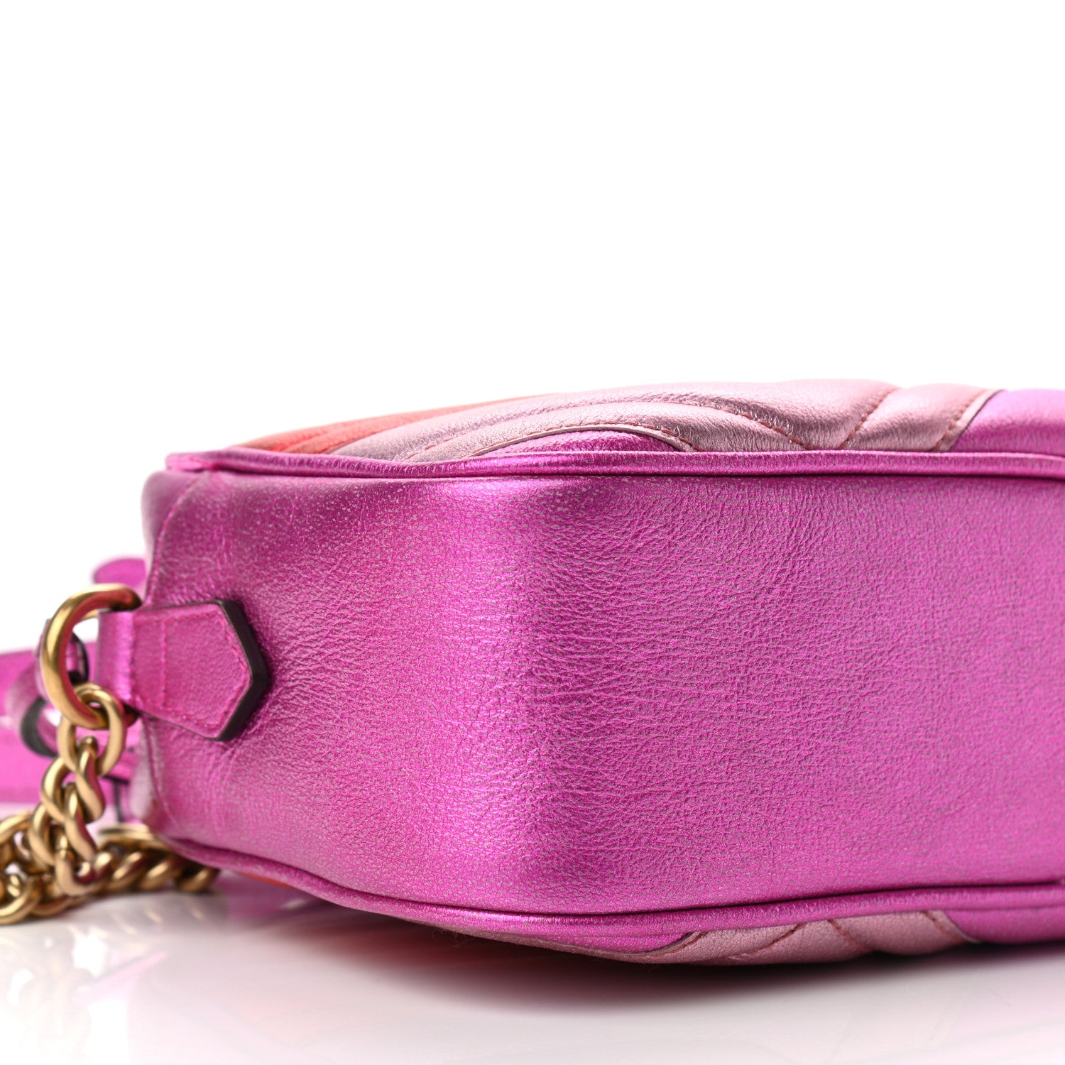 Gucci Laminated Nappa Matelasse Small GG Marmont Chain Shoulder Bag Fuxia Rosso Rosa 9 of 12