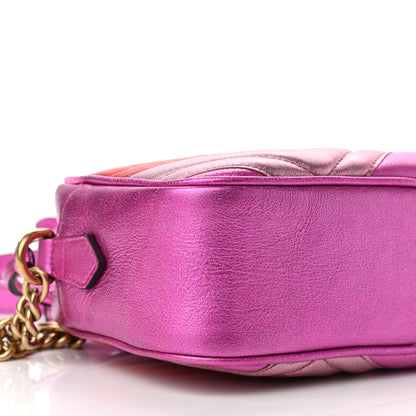 Gucci Laminated Nappa Matelasse Small GG Marmont Chain Shoulder Bag Fuxia Rosso Rosa 9 of 12