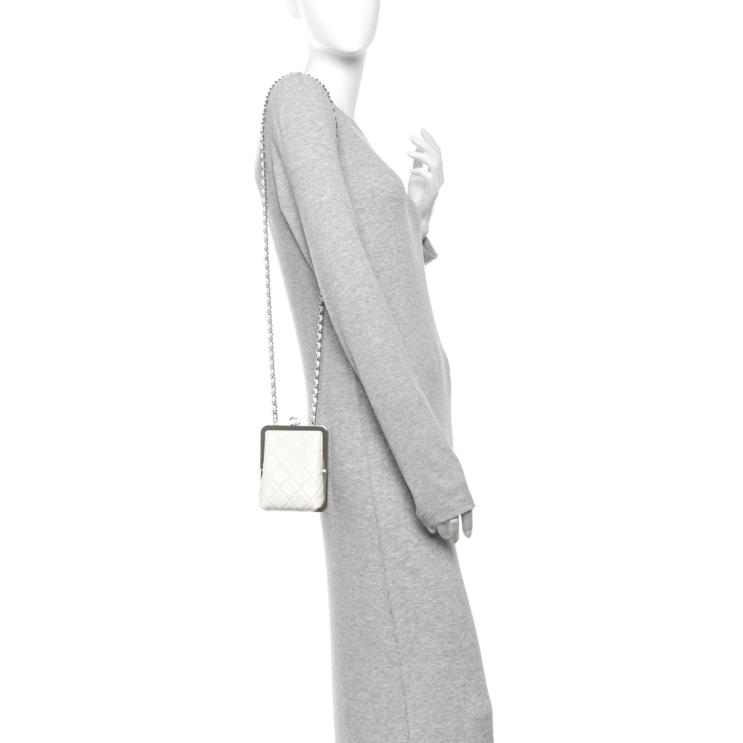Lambskin Plexi Quilted CC Evening Clutch With Chain White