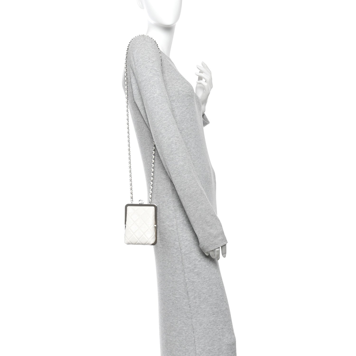 Chanel Lambskin Plexi Quilted CC Evening Clutch With Chain White 2 of 10