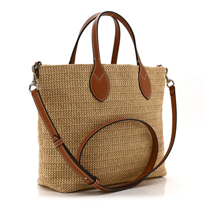 Gucci Raffia Woven Logo Patch Medium Tote Bag Natural Brown Multicolor 3 of 10