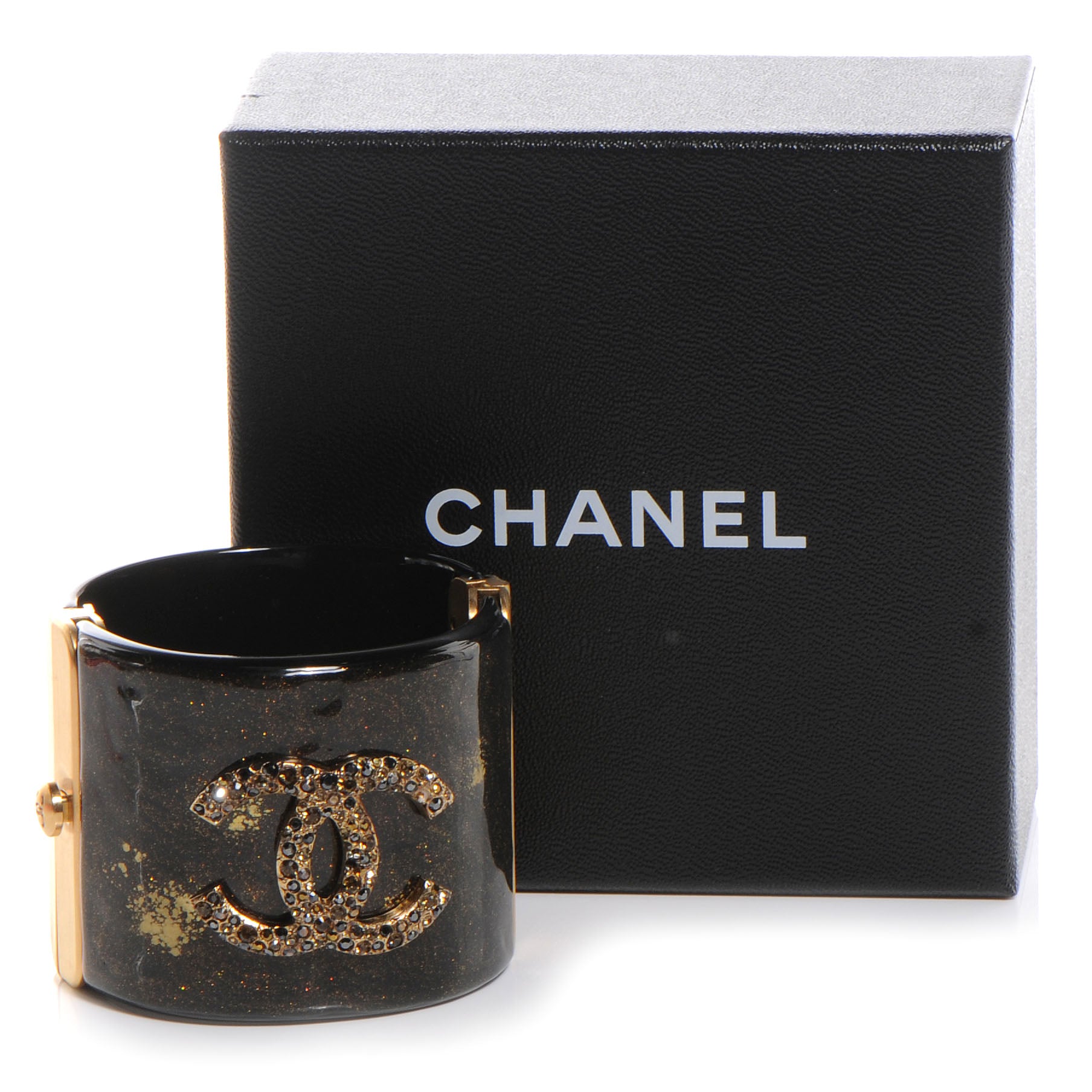 Chanel Resin Crystal CC Cuff Black and Bronze 6 of 6