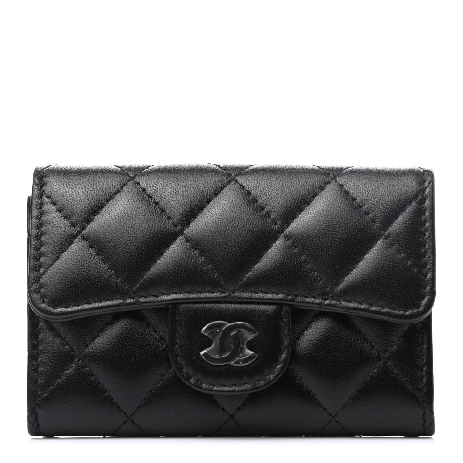 Chanel Lambskin Quilted Flap Card Holder Wallet So Black 1 of 8