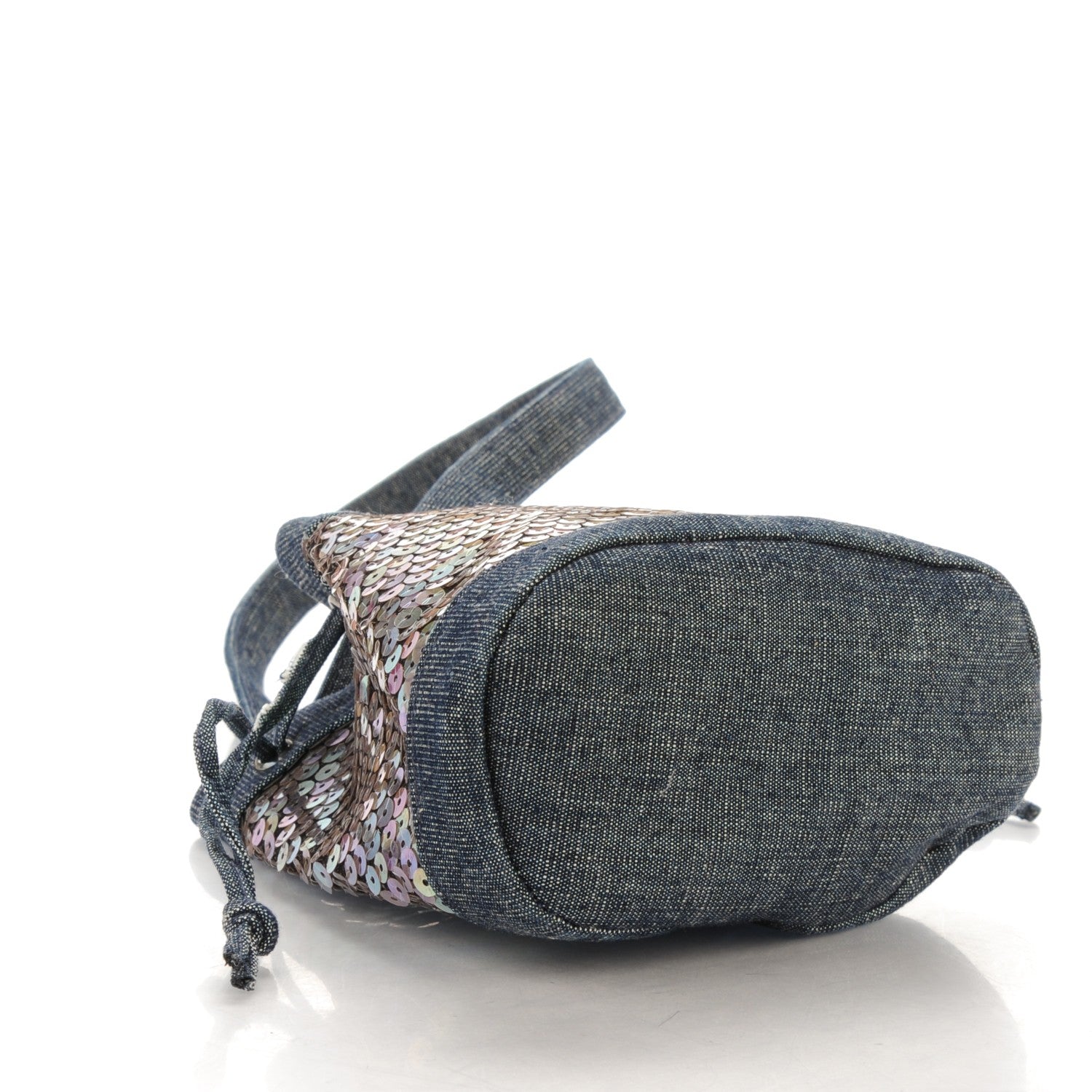 Chanel Sequin Denim Small Drawstring Bucket Bag Blue 4 of 7
